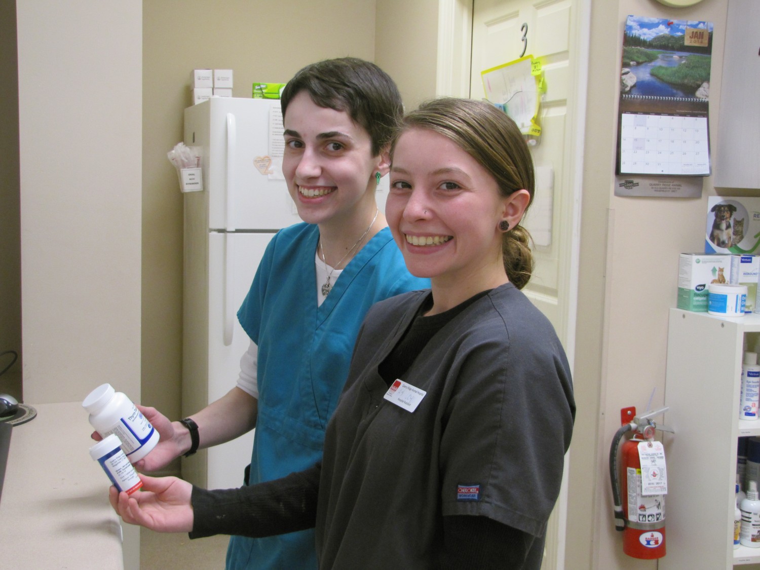 Techs Hannah and Ashley work together in the pharmacy
